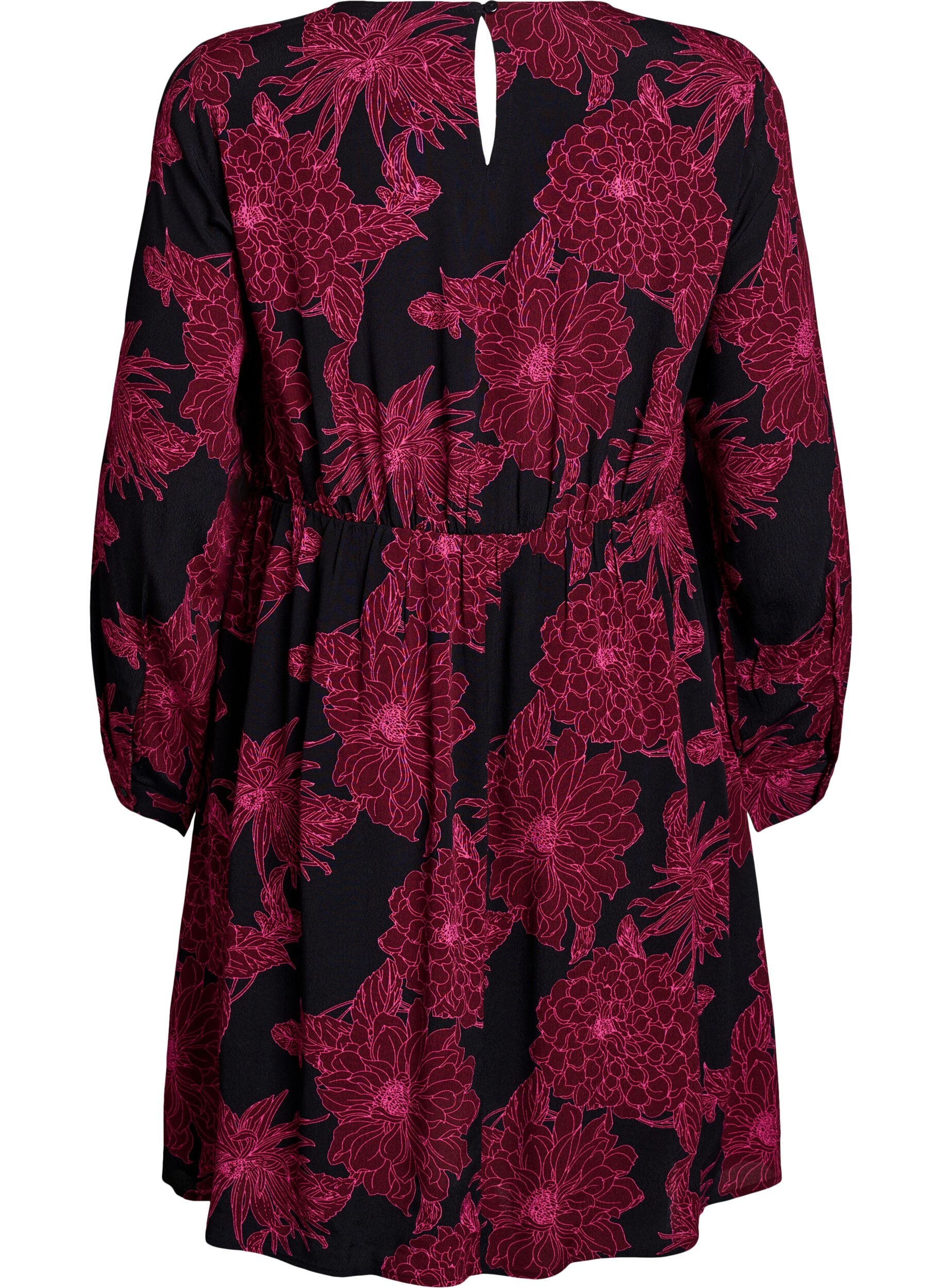 ZizziViskosekleid mit Druck und langen &Auml;rmeln, Dunkles Bordeaux, Packshot image number 1