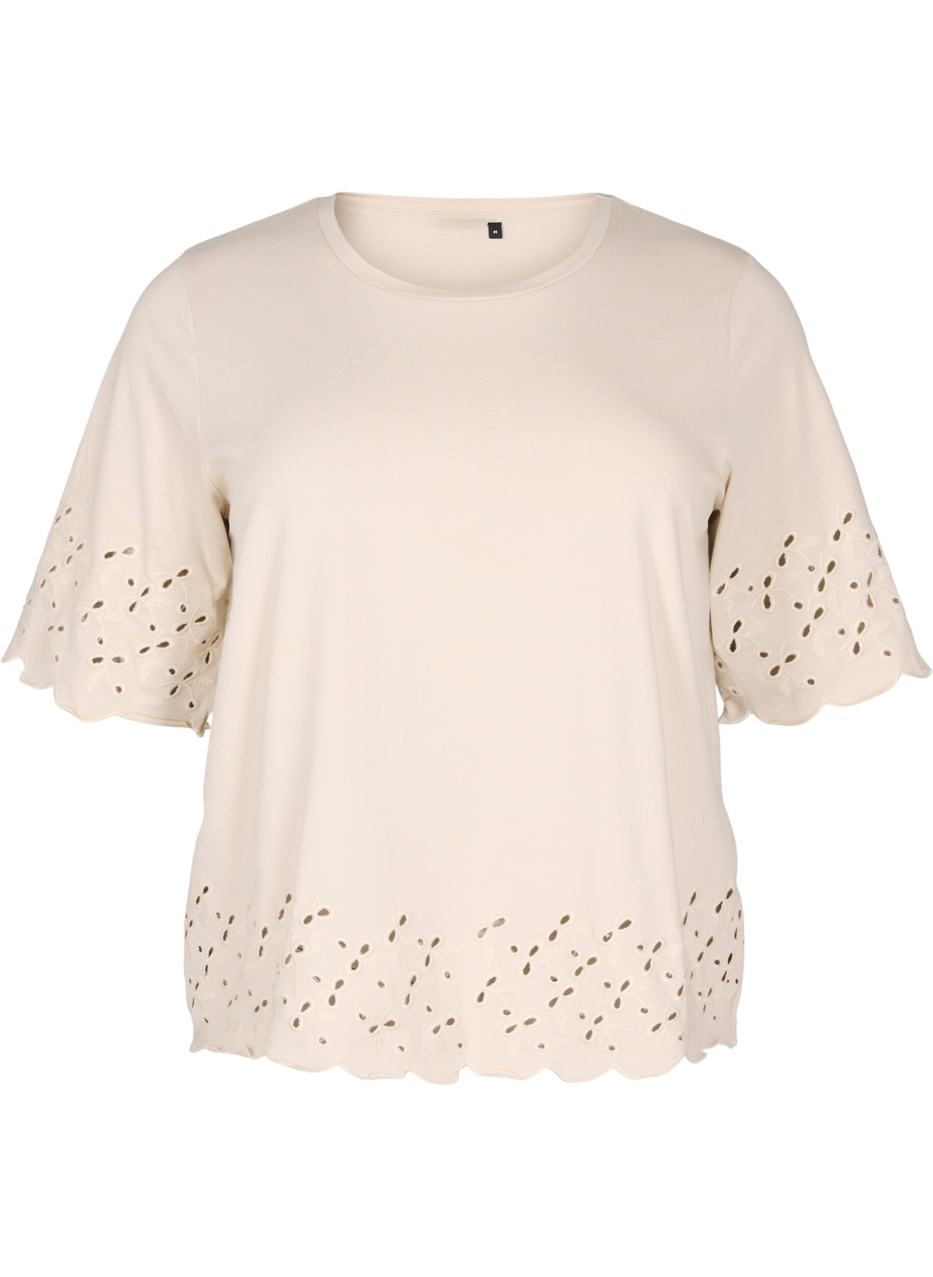T-Shirt Mit Broderie Anglaise Und Gewellten Kanten