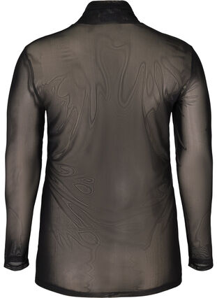Mesh Bluse mit hohem Kragen und Leoparden Print, Black, Packshot image number 1