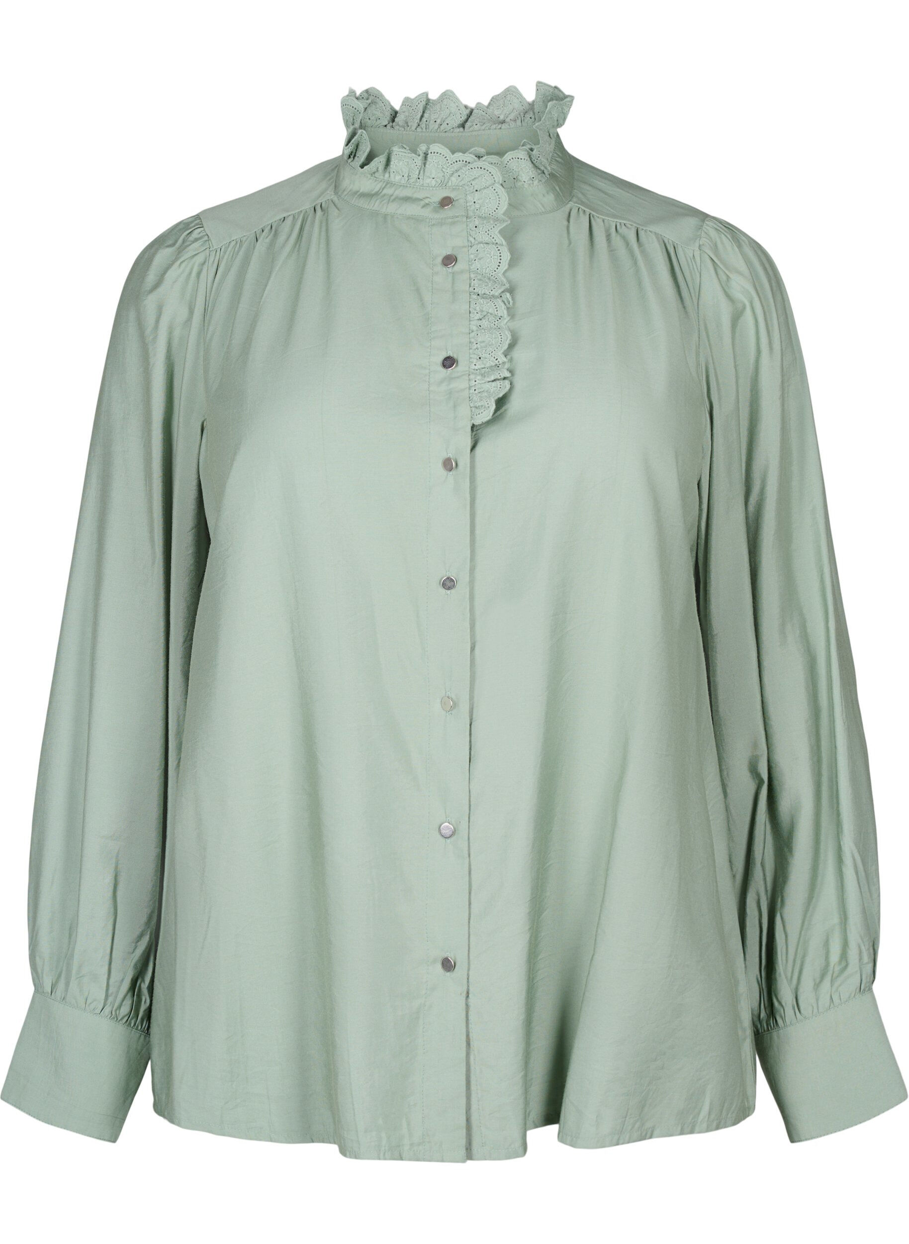 ZizziViskose Shirt Bluse mit Ruffles, Green Bay, Packshot image number 0