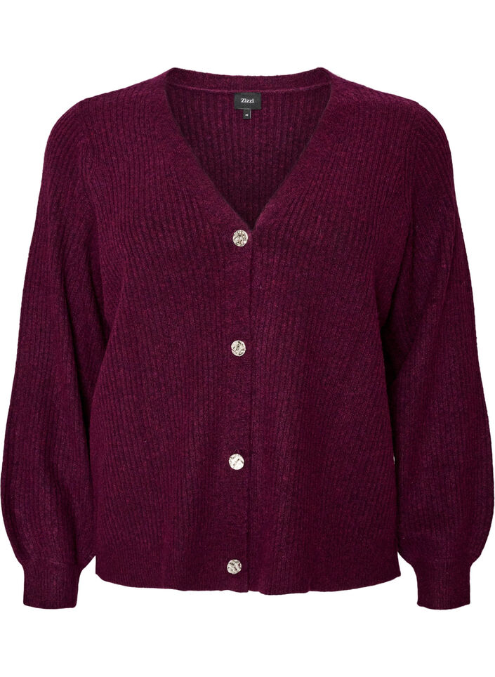 Strickjacke mit V-Ausschnitt und Rippstruktur, Lila, Packshot image number 0