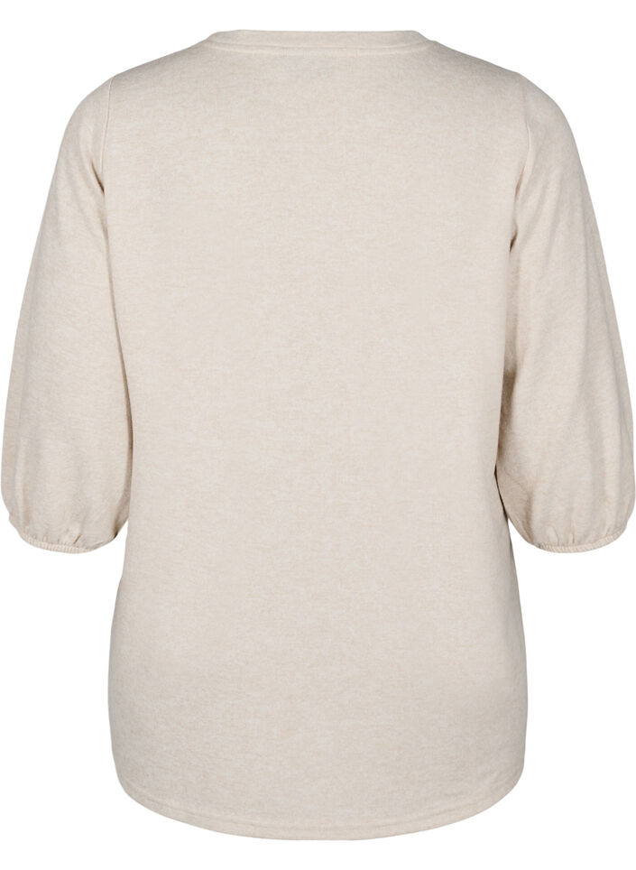 Bluse mit floralen Stickereien und 3/4-Ärmeln, Oatmeal Melange, Packshot image number 1