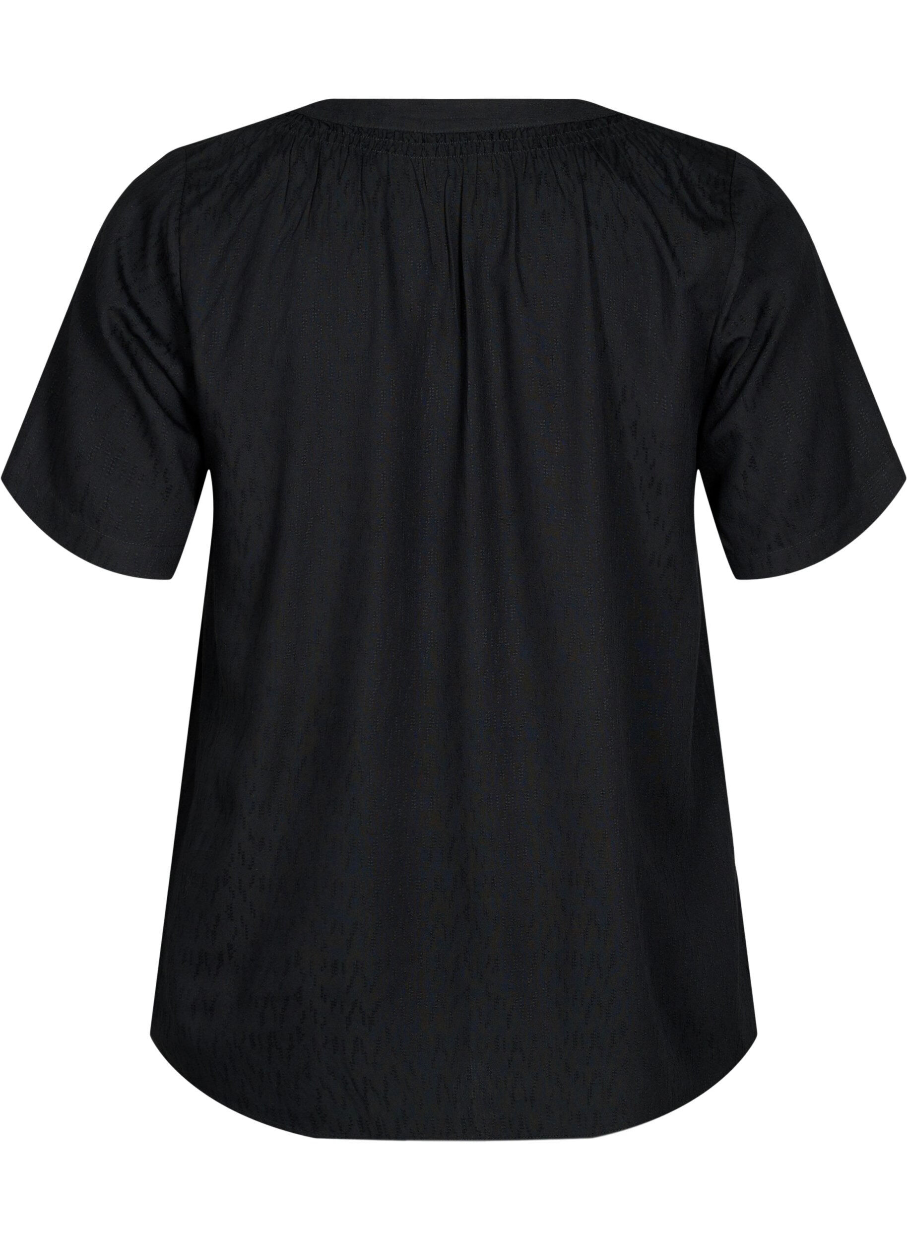 ZizziKurz&auml;rmlige Viskosebluse mit V-Ausschnitt, Black, Packshot image number 1