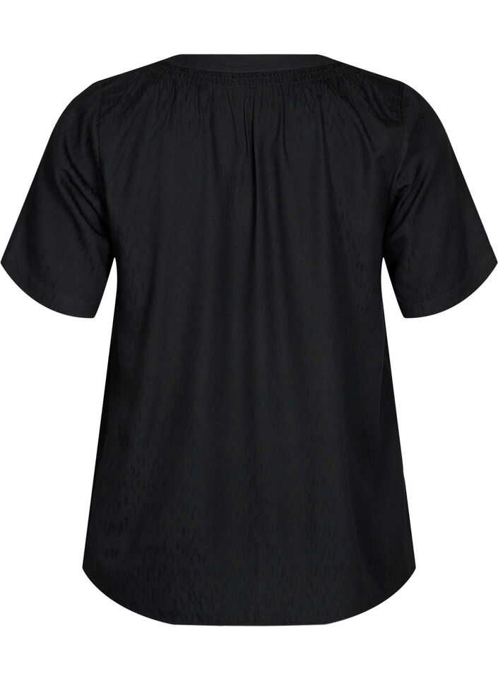 Kurzärmlige Viskosebluse mit V-Ausschnitt, Black, Packshot image number 1