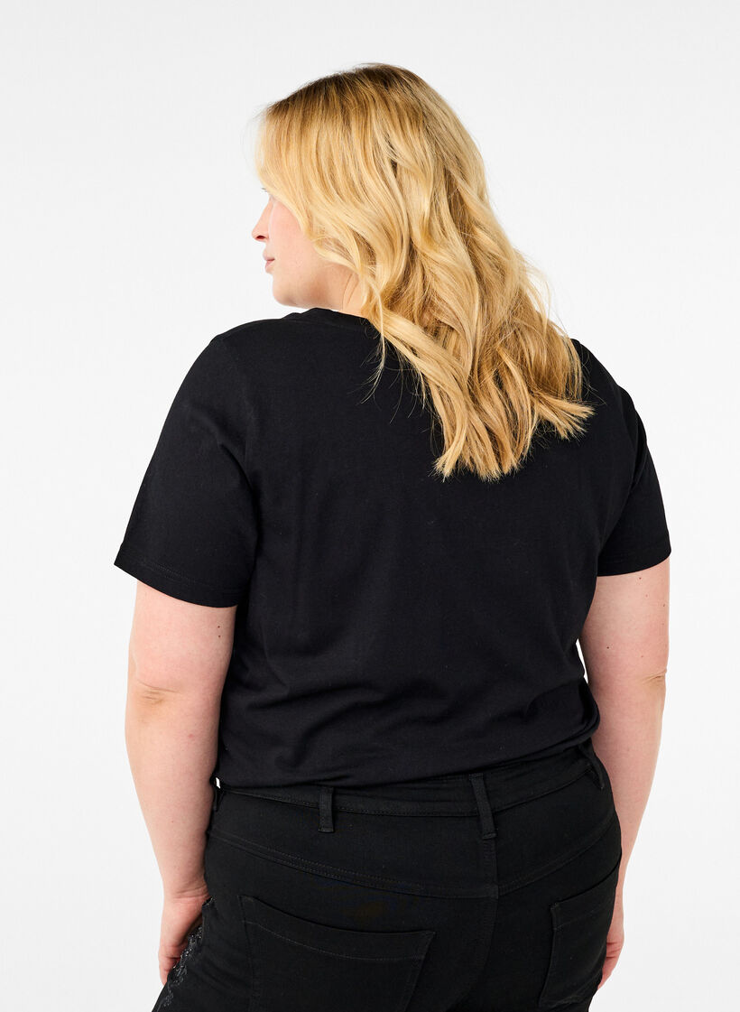 T-Shirt aus Baumwolle mit Strass-Motiv, Black w. Radiance, Model image number 1