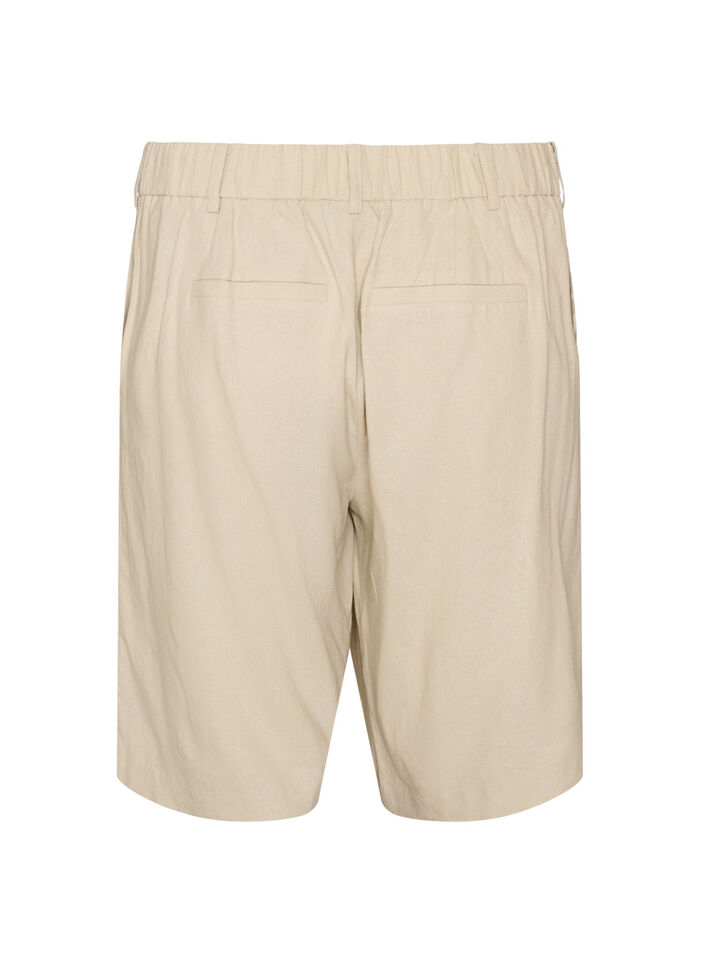 Hoch taillierte Bermudashorts aus Leinen und Viskose, Beige, Packshot image number 1