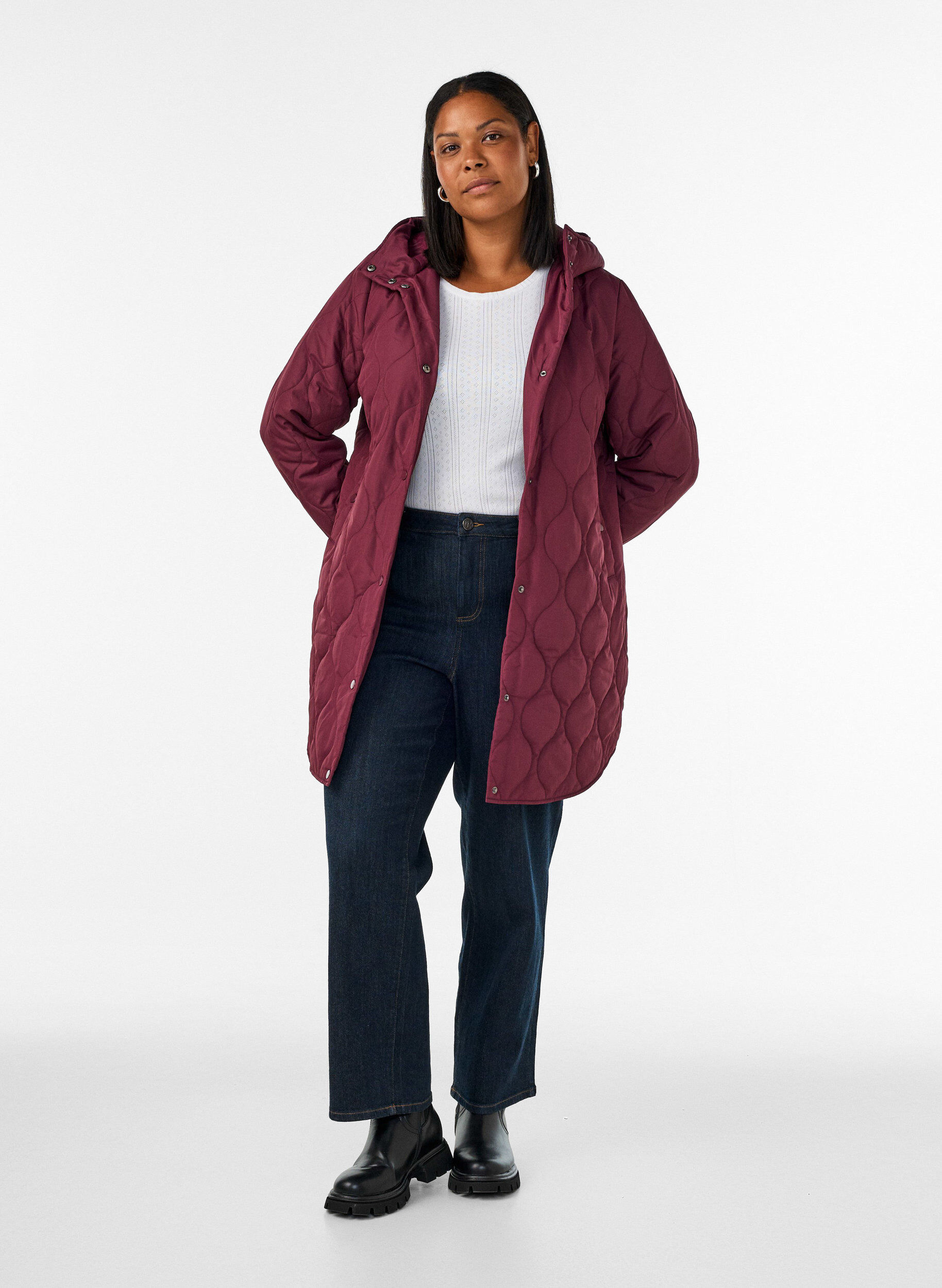ZizziMittellange Steppjacke mit Kapuze, 0655, Model image number 1