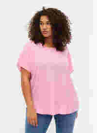 Bluse mit kurzen Ärmeln und Rundhalsausschnitt, Rosebloom, Model
