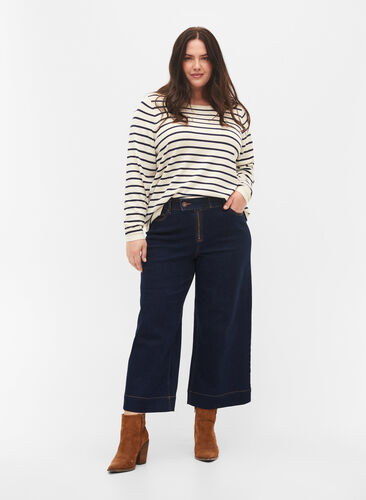 Cropped Jeans mit breitem Bein, Unwashed, Model image number 0