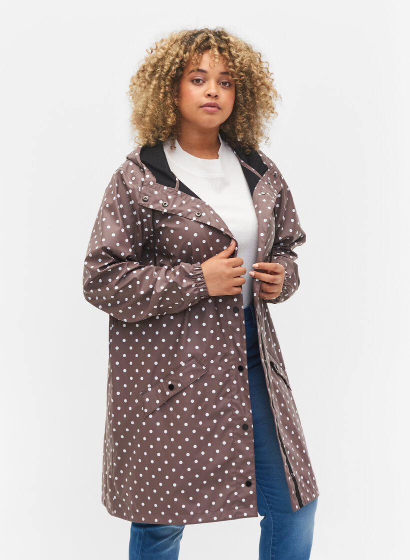 Regenjacke mit Punktmuster und Kapuze, Iron W/White dot, Model image number 0