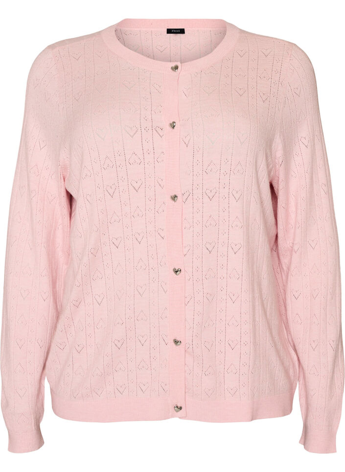 Strickjacke mit Herz-Lochstickerei, Pink, Packshot image number 0