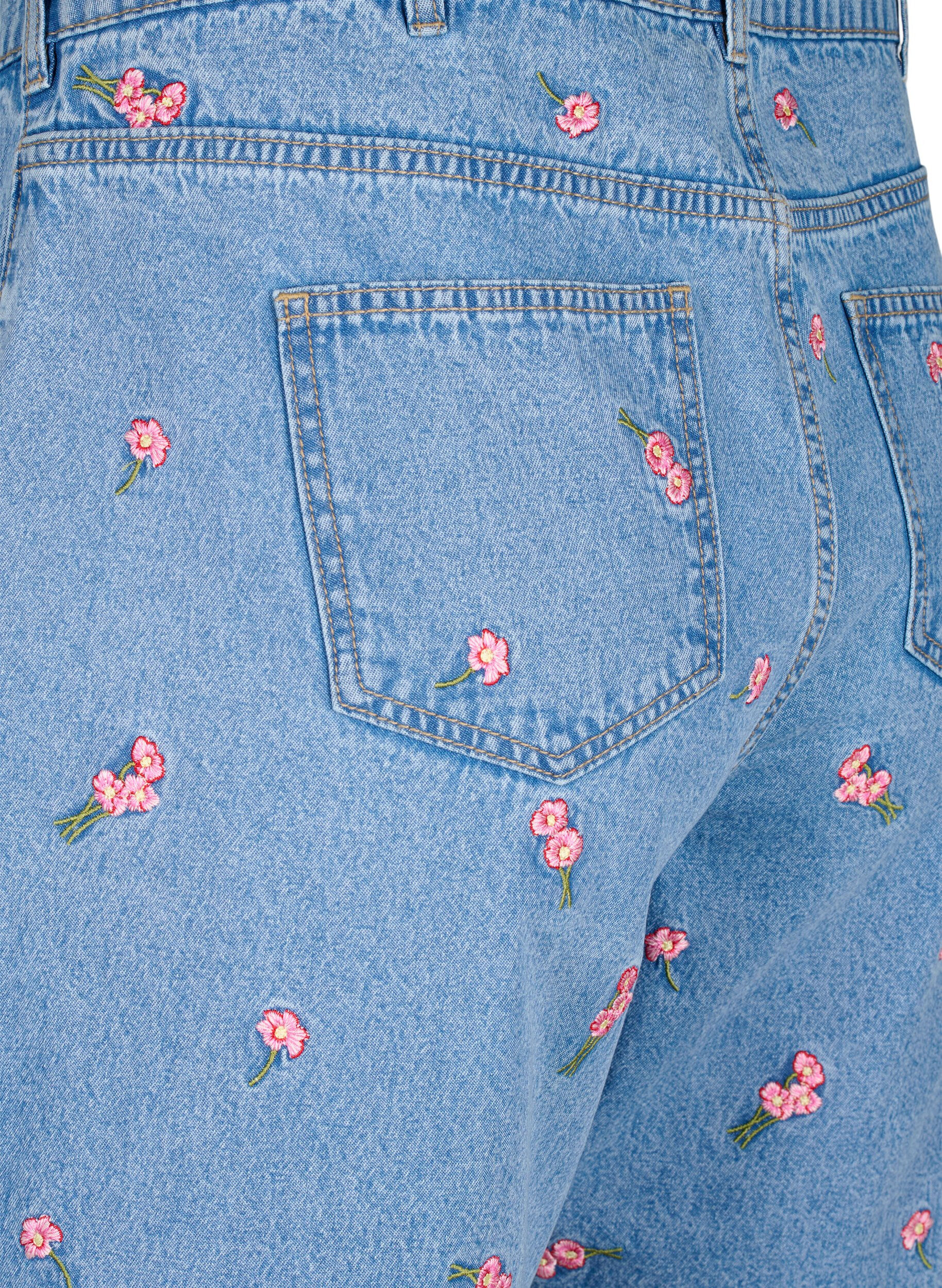 ZizziDenim-Shorts mit aufgestickten Blumen, Blau, Packshot image number 3