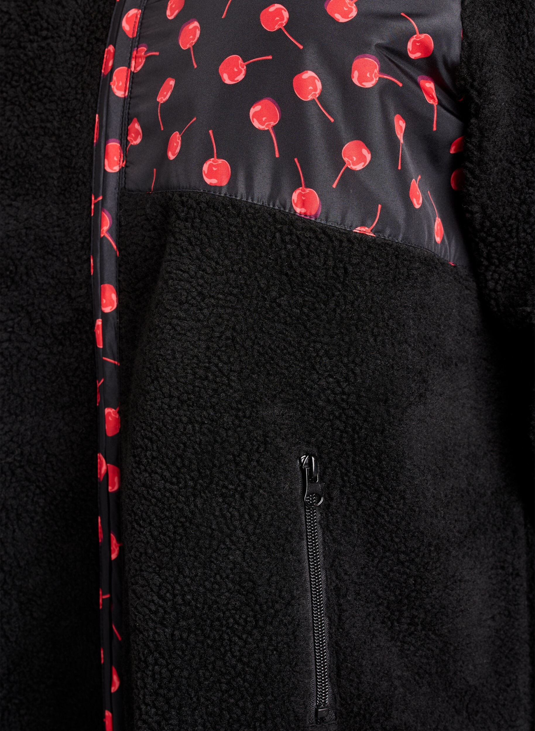 ZizziJacke aus Teddyfleece mit Kirschdetails, Schwarz, Packshot image number 3