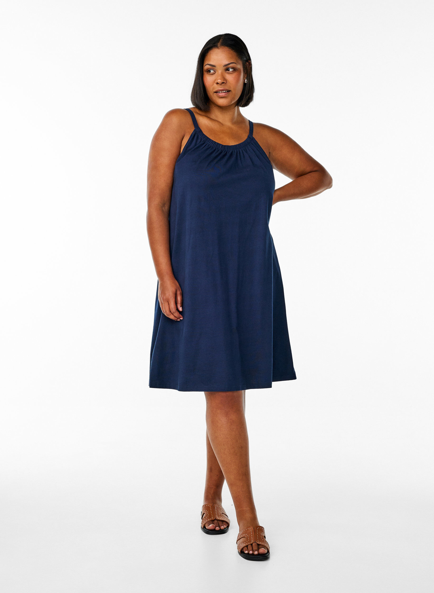 ZizziMidi-Tr&auml;gerkleid aus Bio-Baumwolle, Blau, Model image number 1