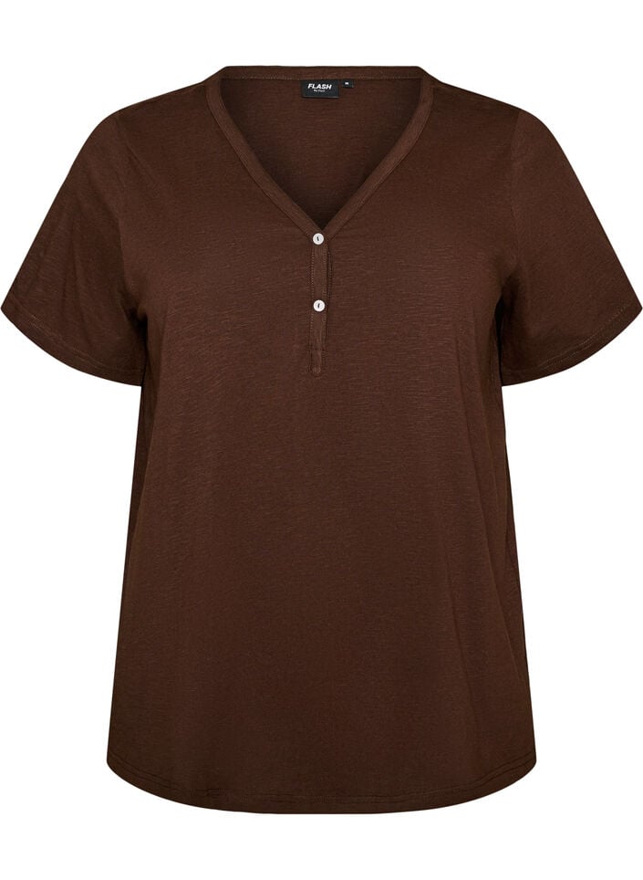 T-Shirt mit Knopfleiste, Braun, Packshot image number 0