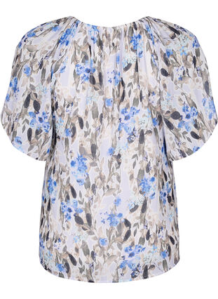 Bedruckte Bluse mit kurzen Ärmeln, Blue Flower AOP, Packshot image number 1