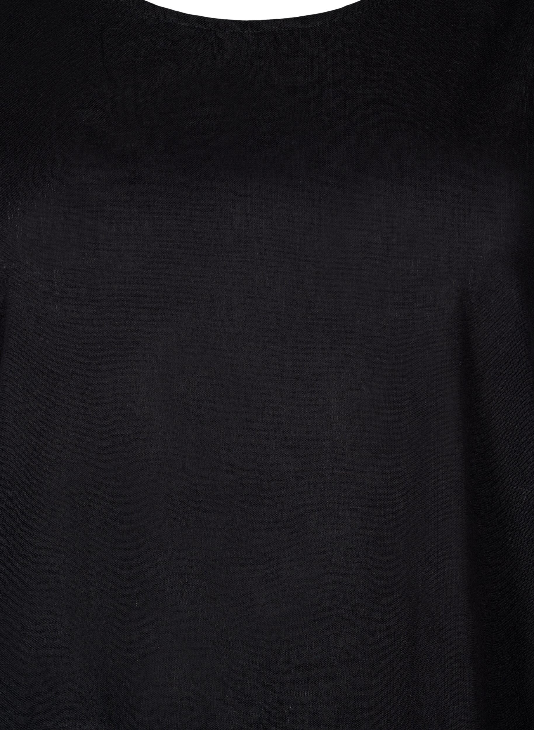 Zizzi&Auml;rmelloses Kleid aus Baumwollmischung mit Leinen, Black, Packshot image number 2