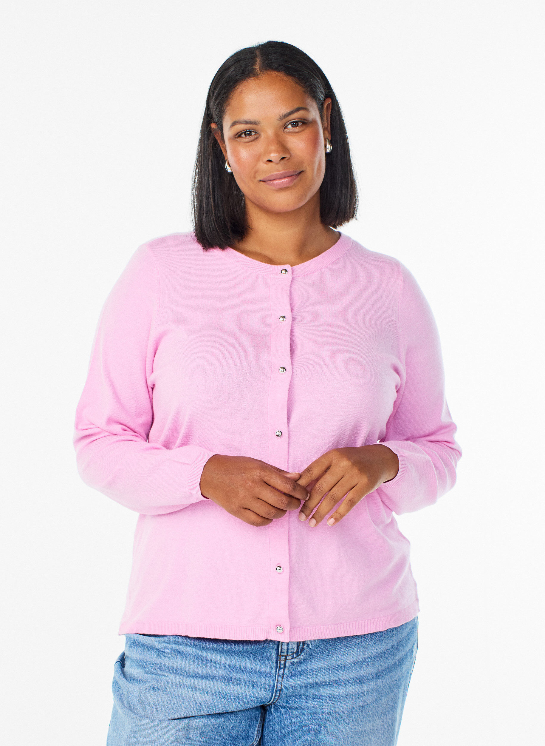 ZizziCardigan mit runden Kn&ouml;pfen, Pink, Model image number 0