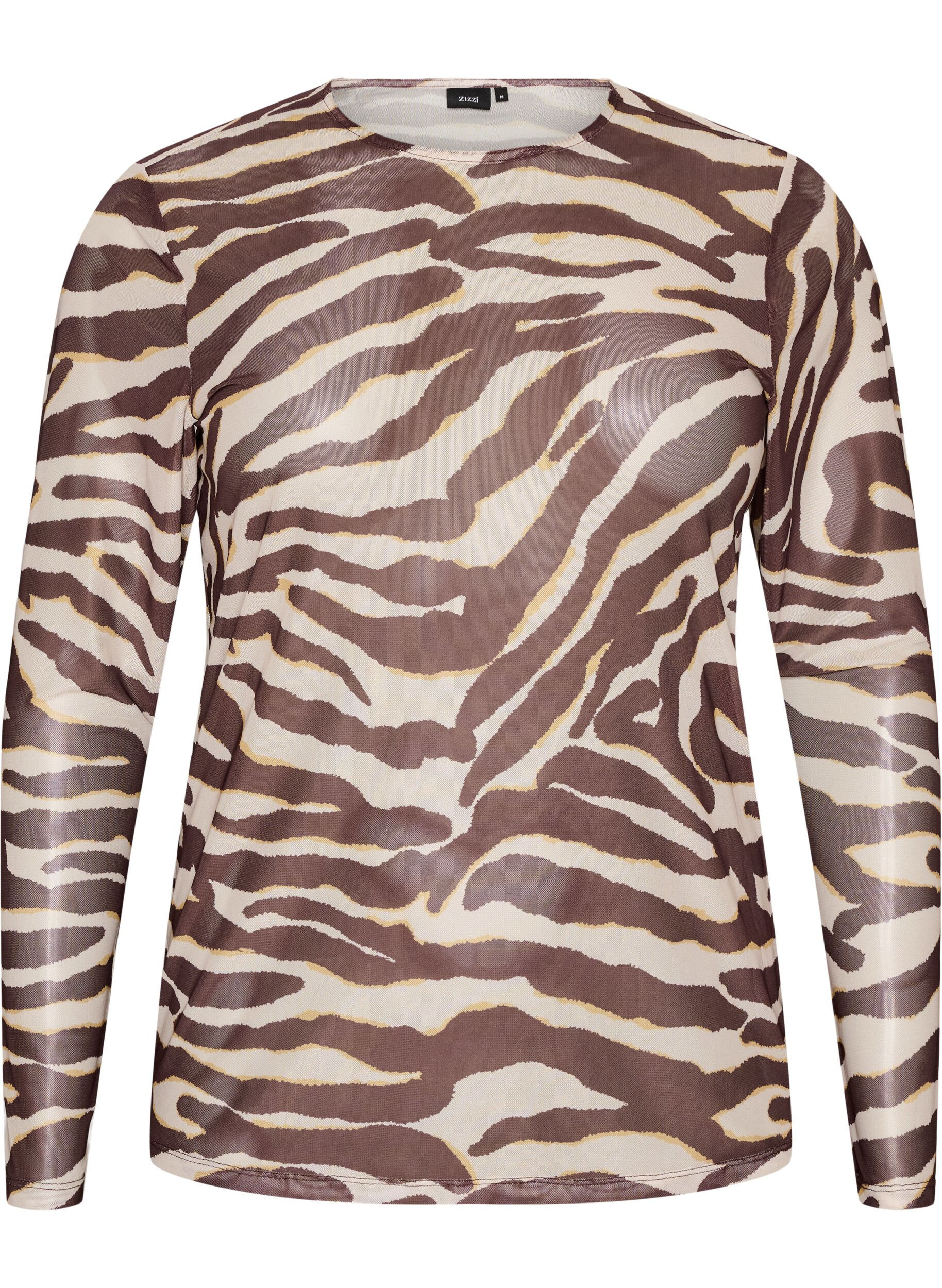 ZizziBluse aus Mesh mit Print, Braun, Packshot image number 0