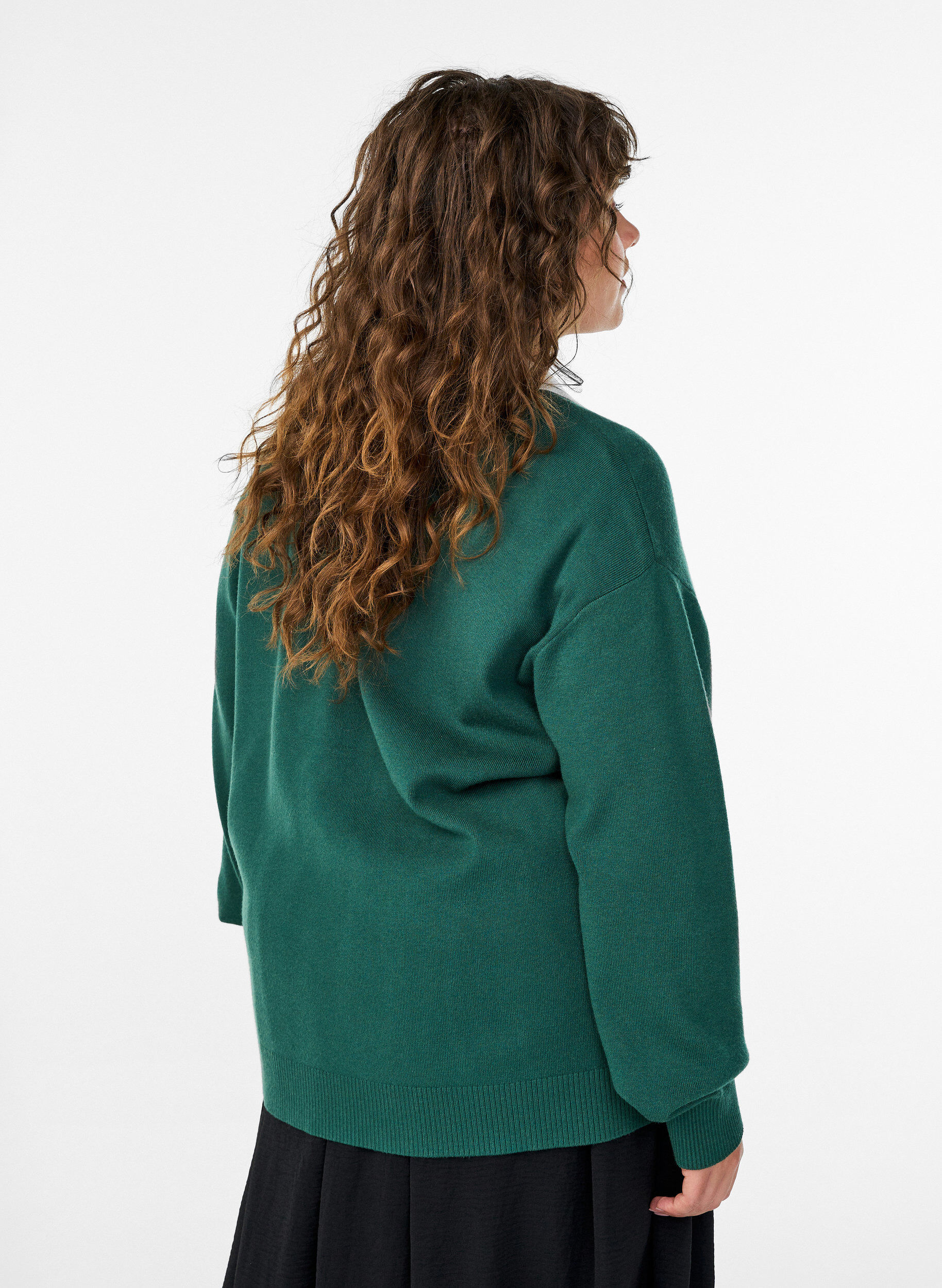 ZizziStrickbluse mit Polokragen und Kontraststreifen, Gr&uuml;n, Model image number 2