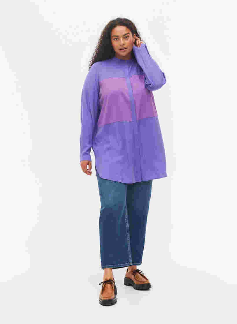 Lange Hemdbluse mit Color-Block, Purple Block, Model image number 2
