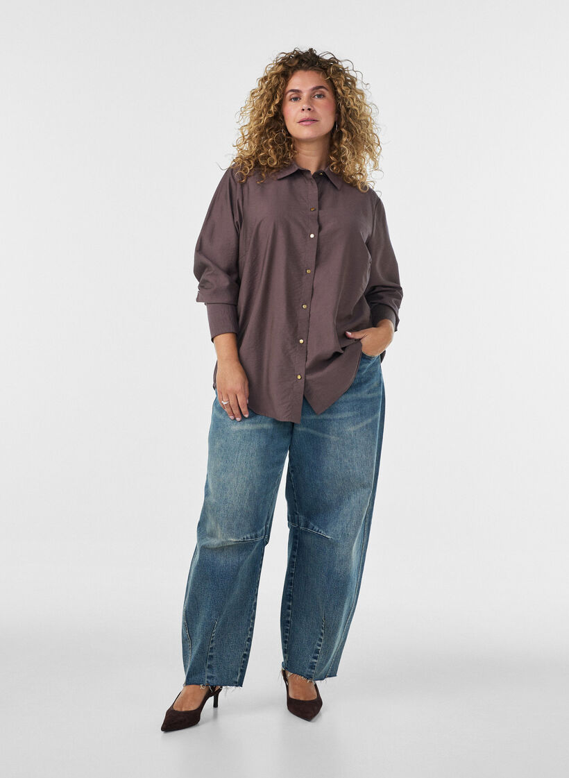Bluse aus Viskose mit goldenen Kn&ouml;pfen, Braun, Model image number 1