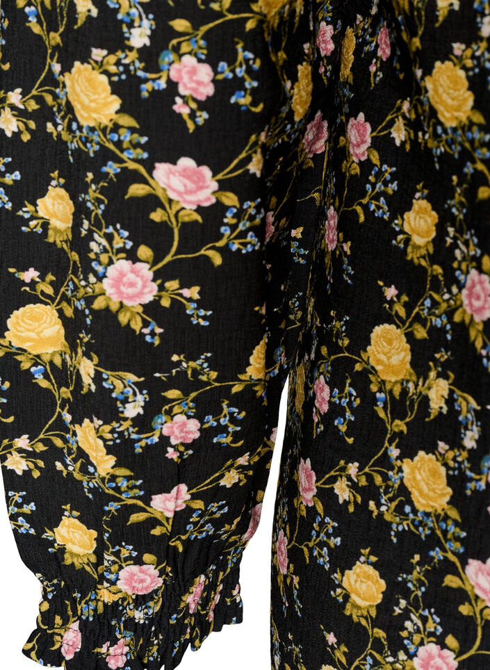 Gemustertes Kleid aus Viskose mit langen &Auml;rmeln, Schwarz, Packshot image number 3