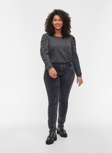 Amy Jeans mit hoher Taille, Grey Denim, Model image number 0
