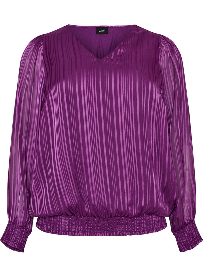Gestreifte Bluse in Ballonform, Lila, Packshot image number 0