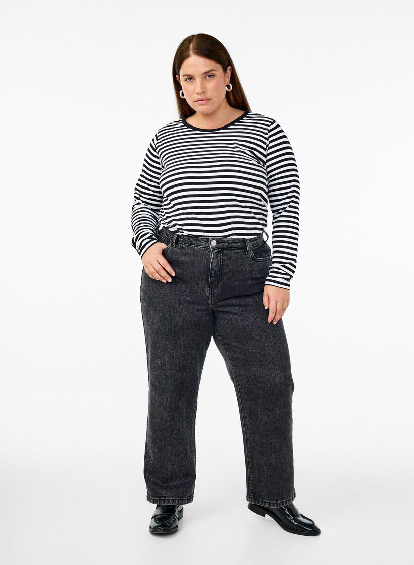 Gestreifte Bluse mit langen &Auml;rmeln, Schwarz, Model image number 1