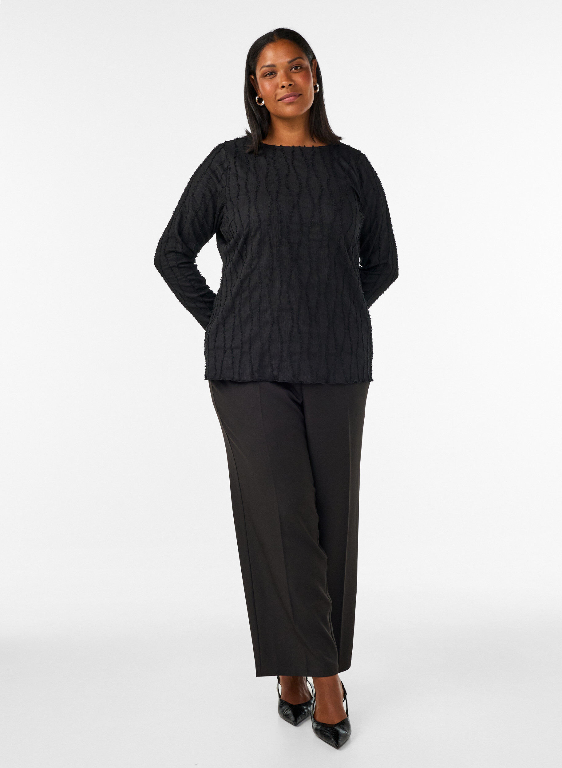 ZizziBluse aus Jersey mit welliger Struktur, Schwarz, Model image number 1