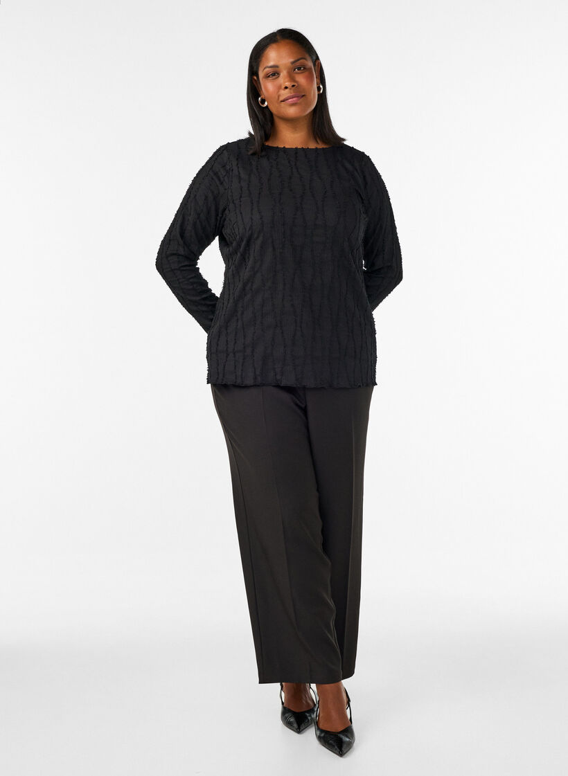 Bluse aus Jersey mit welliger Struktur, Schwarz, Model image number 1