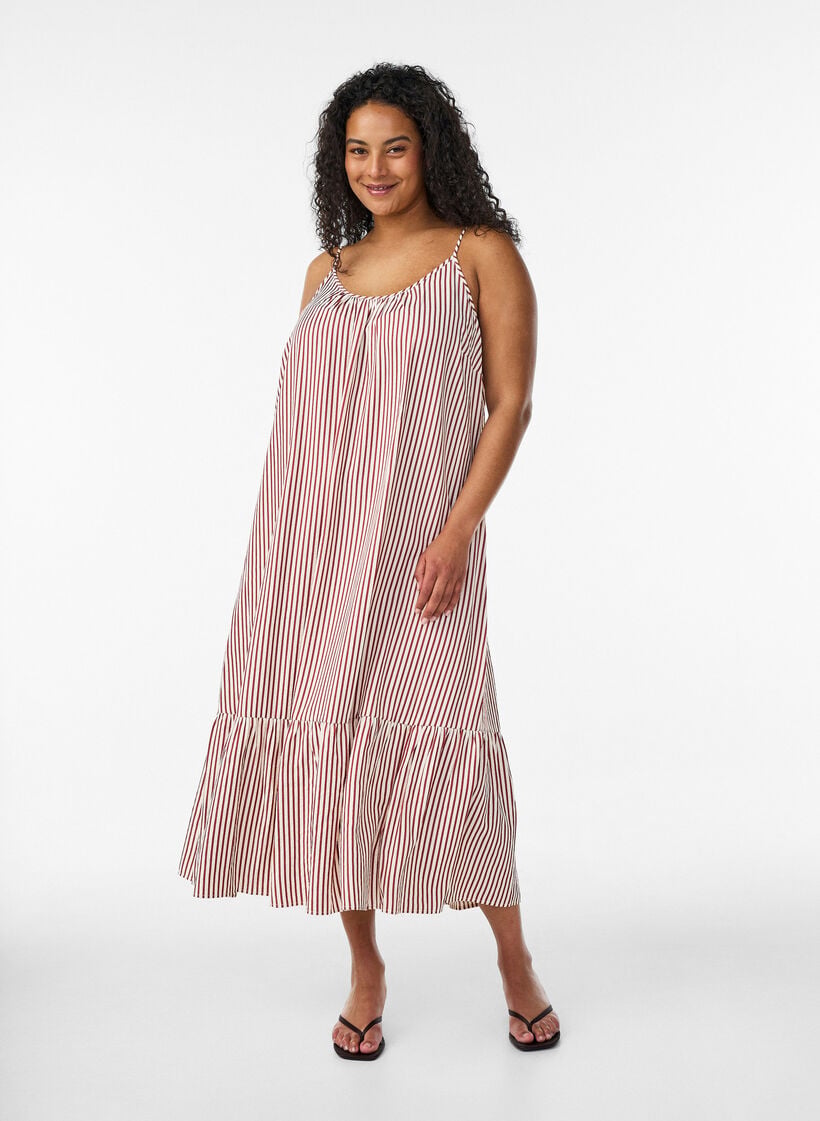 Sommerkleid mit Streifen und A-Linie, Rot, Model image number 0