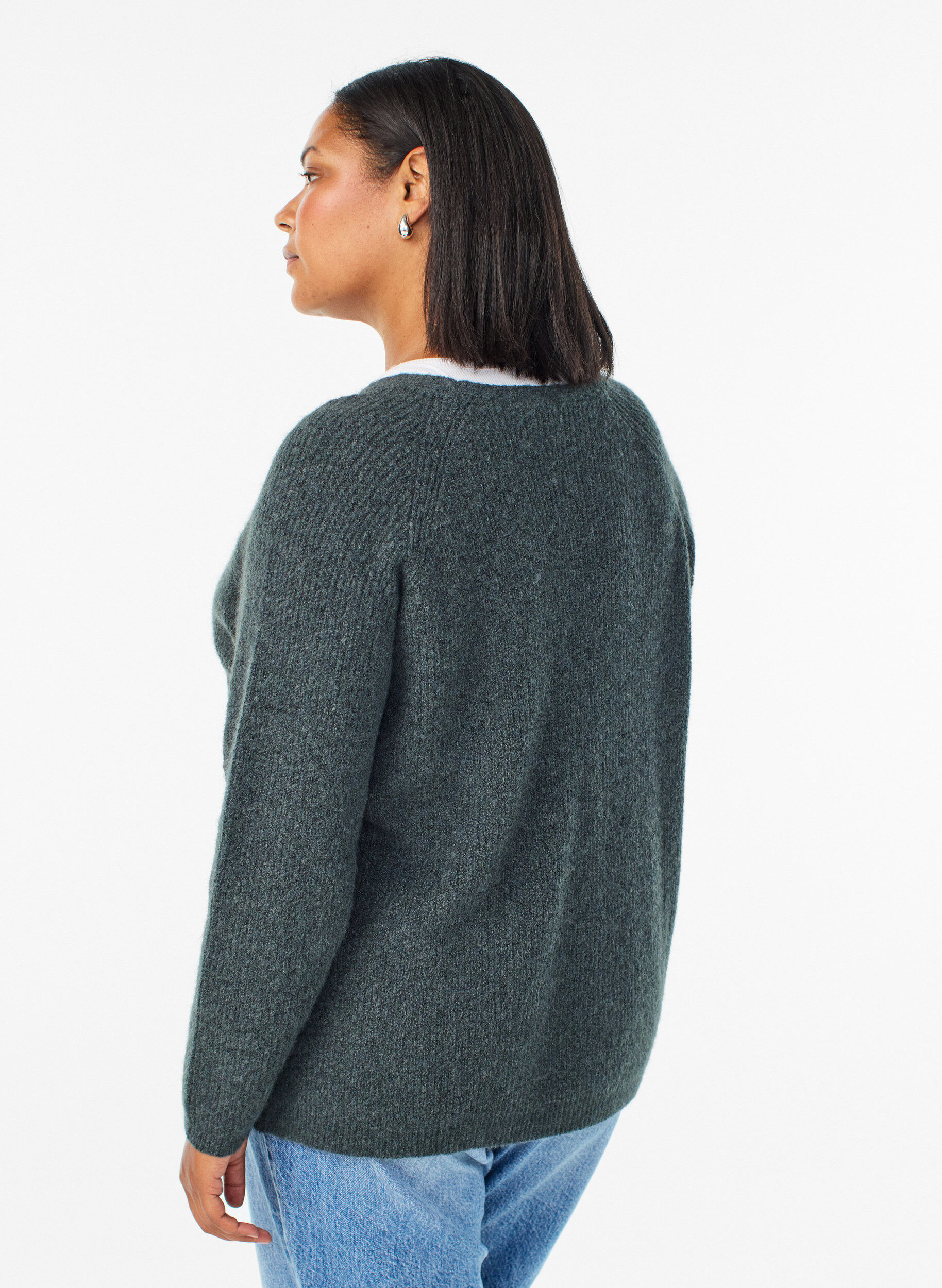 ZizziStrickbluse mit V-Ausschnitt und Raglan&auml;rmeln, Gr&uuml;n, Model image number 2