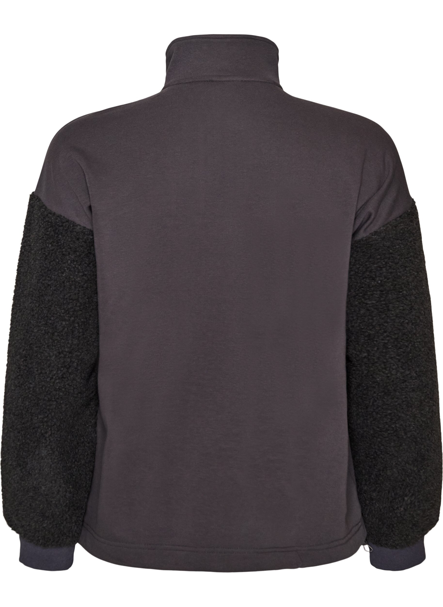 ZizziSweatshirt mit Teddy-&Auml;rmeln und hohem Kragen, Grau, Packshot image number 1