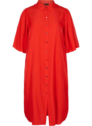 Hemdkleid mit 3/4-Ärmeln, Fiery Red, Packshot image number 0