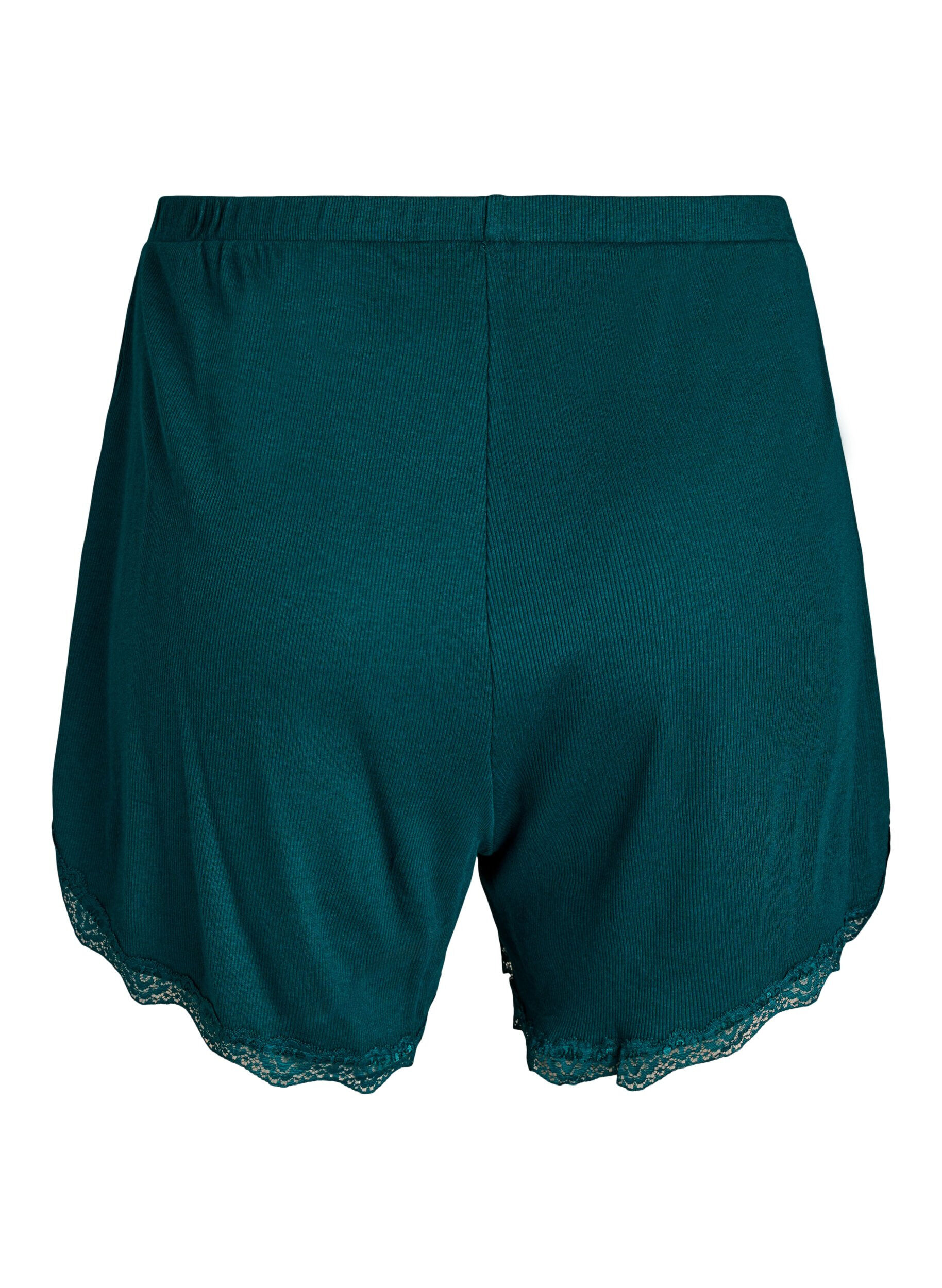 ZizziLockere Nachtshorts aus geripptem Material mit Spitzensaum, Gr&uuml;n, Packshot image number 1