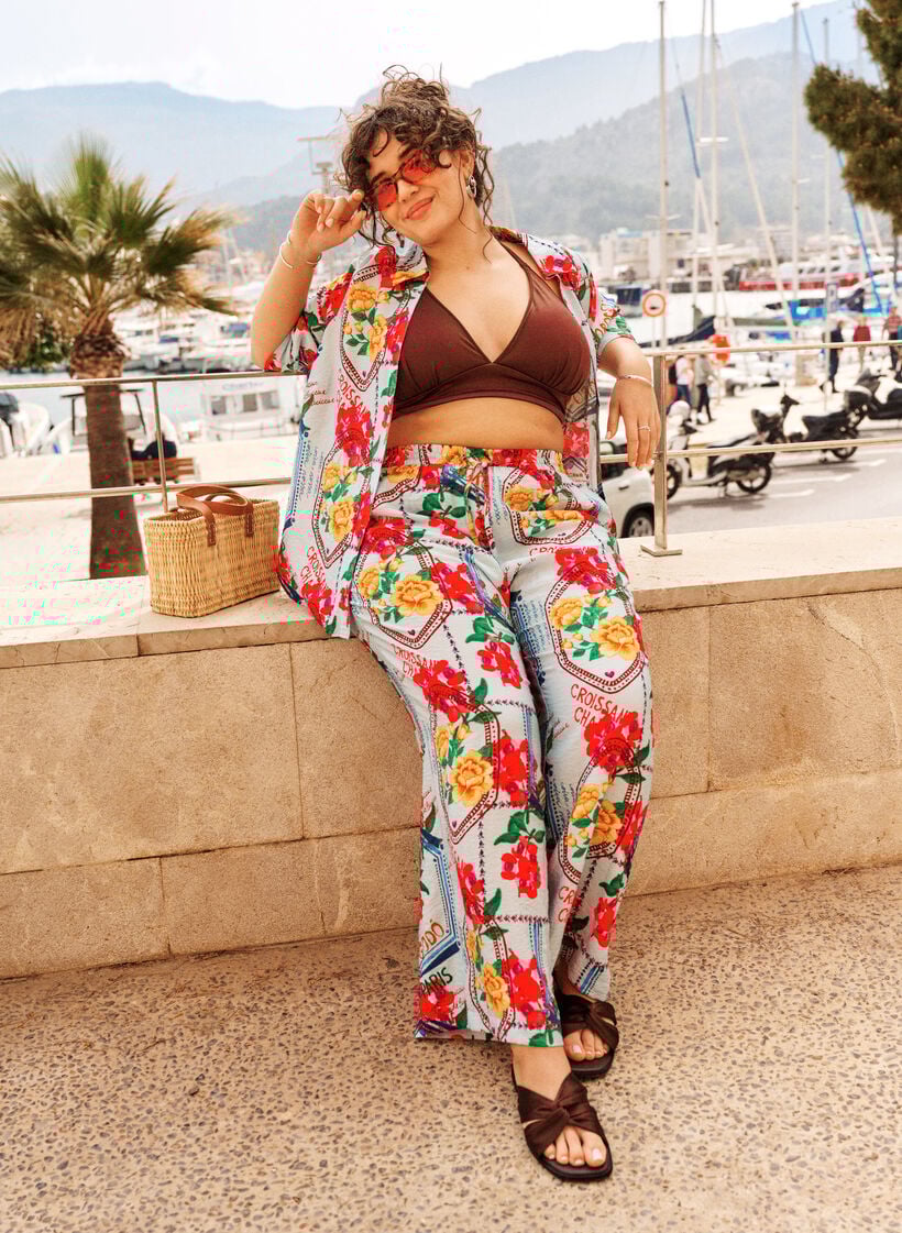 Hose mit geradem Bein in farbenfrohem Print, Blau, Image