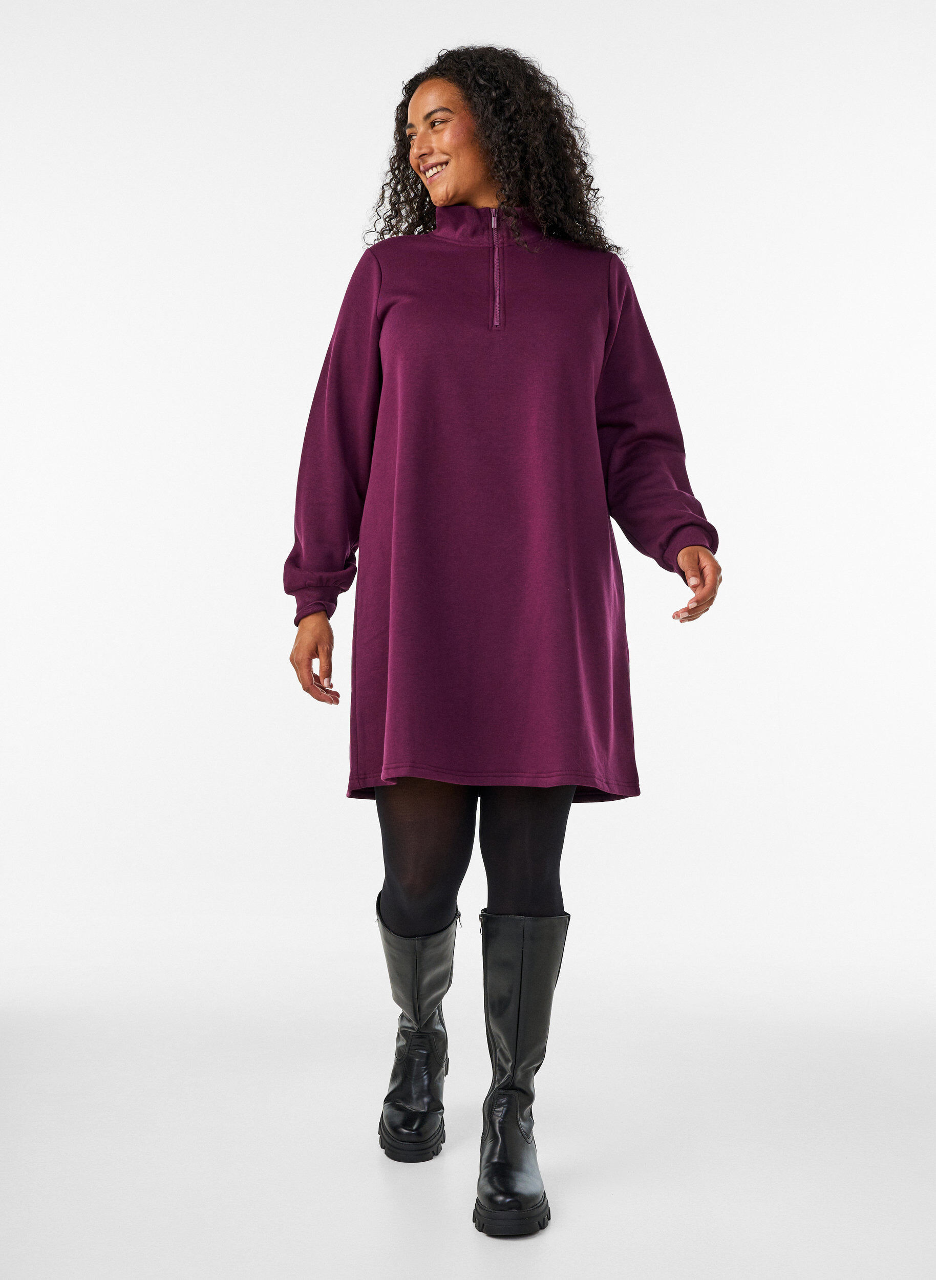 ZizziSweatkleid mit hohem Rippkragen und Rei&szlig;verschluss, Lila, Model image number 1