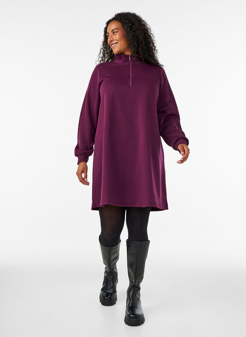 Sweatkleid mit hohem Rippkragen und Rei&szlig;verschluss, Lila, Model image number 1