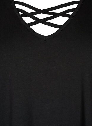 T-Shirt mit V-Ausschnitt und Kreuzdetails, Black, Packshot image number 2