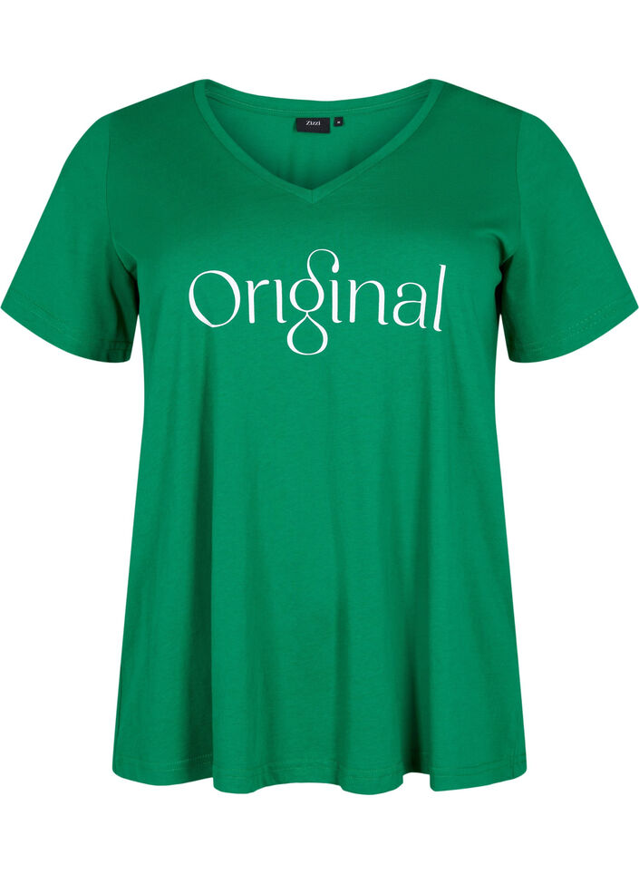 T-Shirt aus Baumwolle mit Druck und V-Ausschnitt , Jolly Green ORI, Packshot image number 0