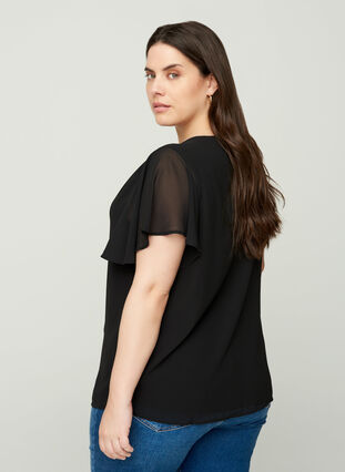 Bluse mit kurzen Ärmeln, Black, Model image number 1