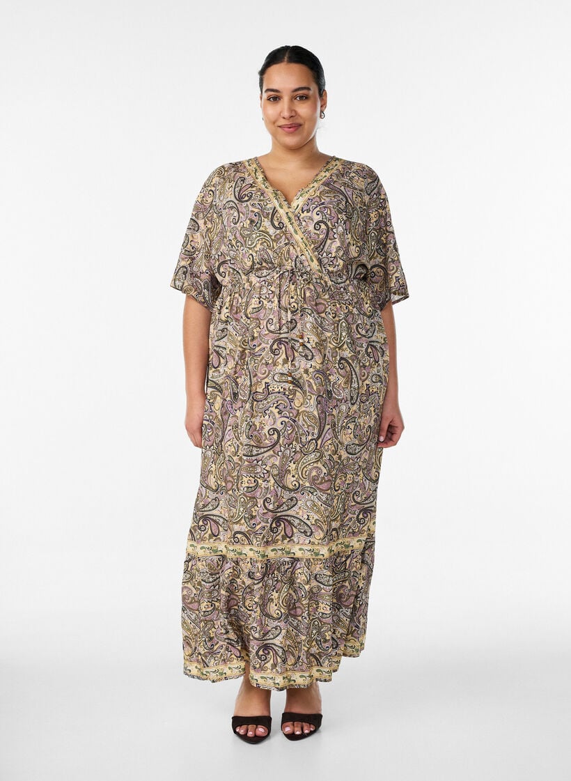Maxikleid aus Viskose mit Paisleymuster, Gelb, Model image number 0