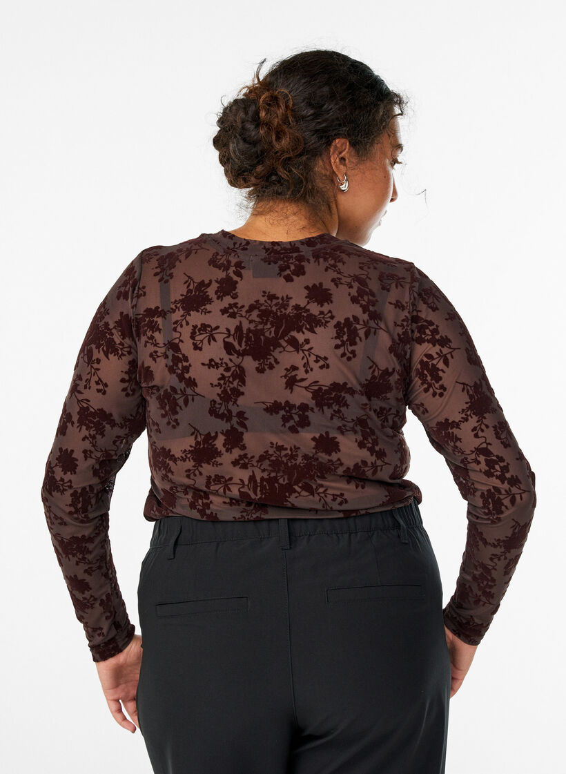 Meshbluse mit Blumenmuster, Braun, Model image number 2