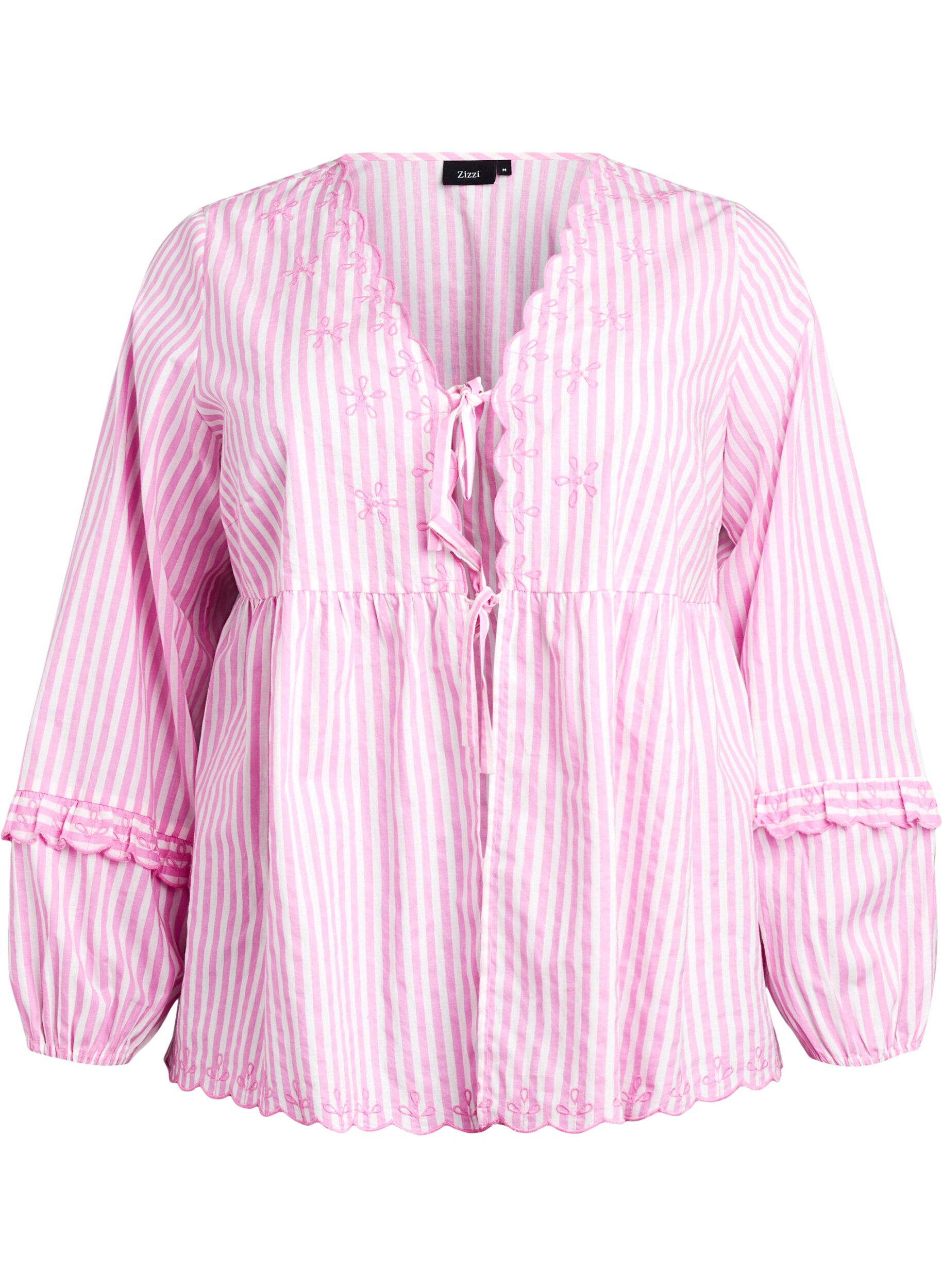 ZizziGestreifte Bluse mit offener Vorderseite und Stickereien, Pink, Packshot image number 0