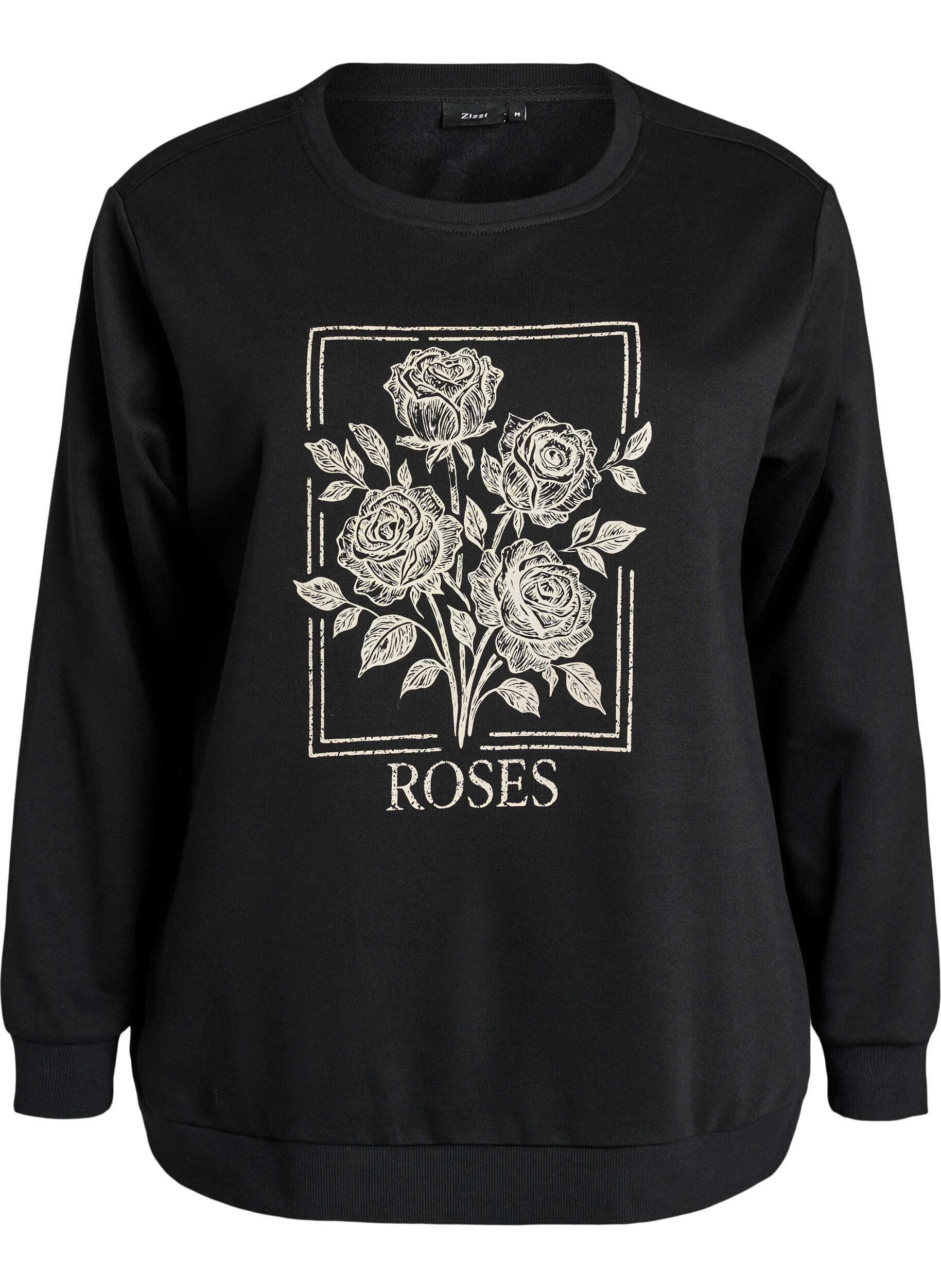 Sweatshirt mit Rosenprint und Strasssteinen