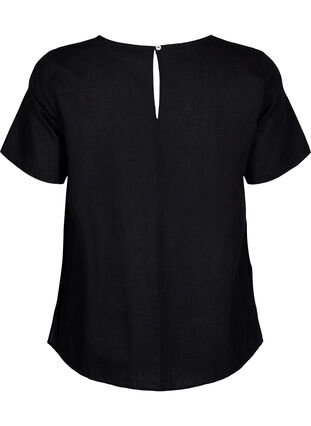 Kurzärmlige Bluse aus Baumwoll-Mix mit Leinen und Spitzendetail, Black, Packshot image number 1