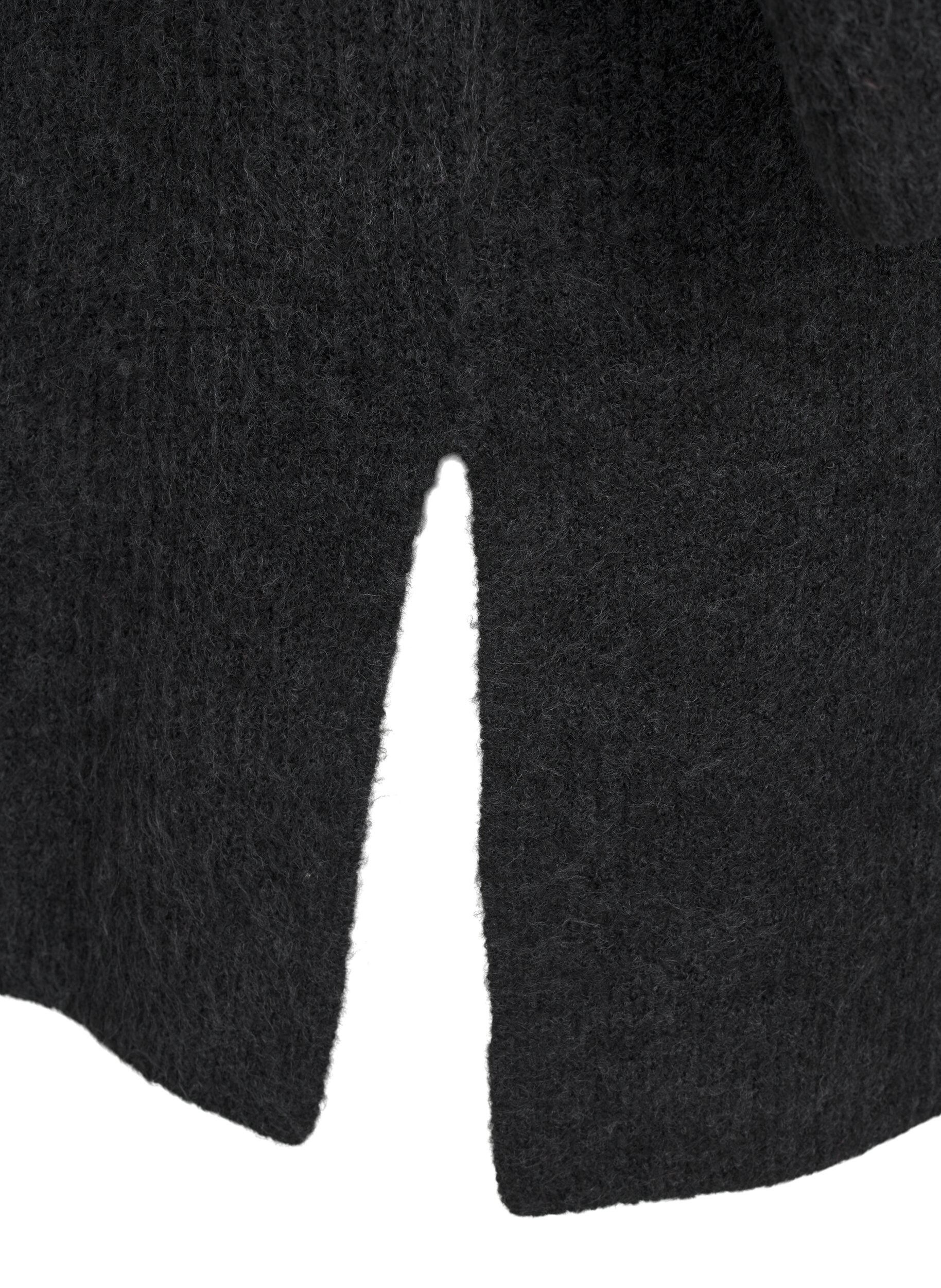 ZizziFLASH - Gerippter Cardigan mit Schlitzen, Dark Grey Melange, Packshot image number 3