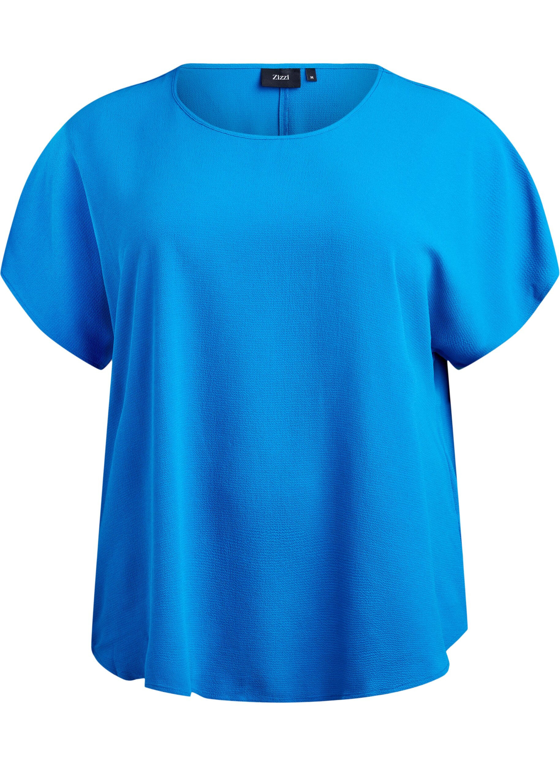 ZizziBluse mit kurzen &Auml;rmeln und Rundhalsausschnitt, Blau, Packshot image number 0
